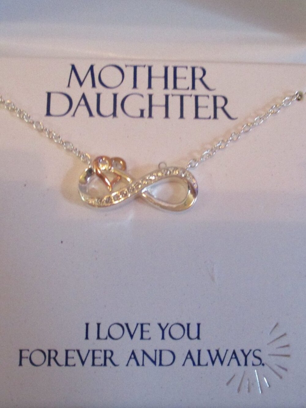 Brilliance Crystal Mother Daughter Infinity Charm Pendant Chain Necklace 18"